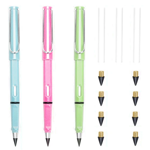 Windspeed 3+8Pcs Everlasting Pencil, Everlasting Pencil Replaceable Head Infinite Pencil Inkless Pen Everlasting Reusable Unlimited Writing Pencils With 8Pcs Pen Heads