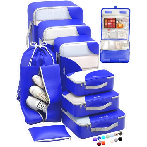 OlarHike ALL INCLUDED 10 Set Durable Packing Cubes for Suitcases,OlarHike Essentials for Travel, UPGRADED Anti-Tear Stitching, NEW Improved Luggage Packing Organizers for Travel Accessories (Klein Blue)