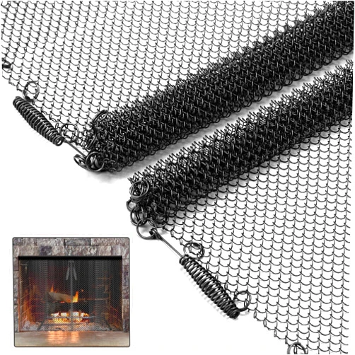 Memrita Fireplace Mesh Screen Curtain,2 Packs Spark Guard Mesh Metal Fire Screen Panels with Pulls for Home Fireplace, 2 Panels Each Panel Measures 24in Wide x 22in High,Black
