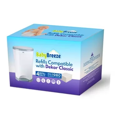 BabyBreeze Diaper Pail Refills Compatible with Dekor Classic Diaper Pail 4 Refill Bags Holds 1980 Diapers – Strong, Durable Baby Powder Scented Refills Bags