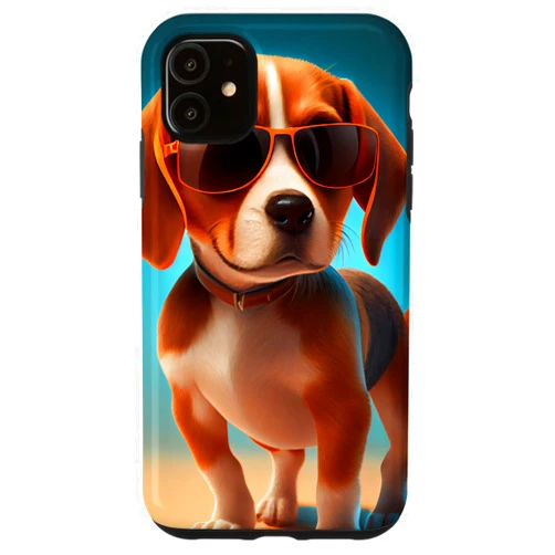 Funny and Cute Dog Lover Unique Digital Art iPhone 11 Cute Adorable Beagle Puppy with Sunglasses Comic Digital Art Case
