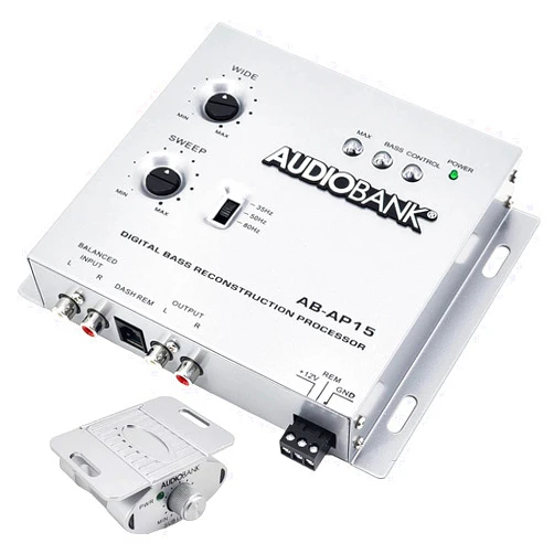 Audiobank AP15-1/2 Din Car Audio Digital Bass Processor, Sound Restoration & Crossover for Car Subwoofer with Bass Knob/Input Level: 15V RMS & Output Level: 13.5V Peak -2nd Gen