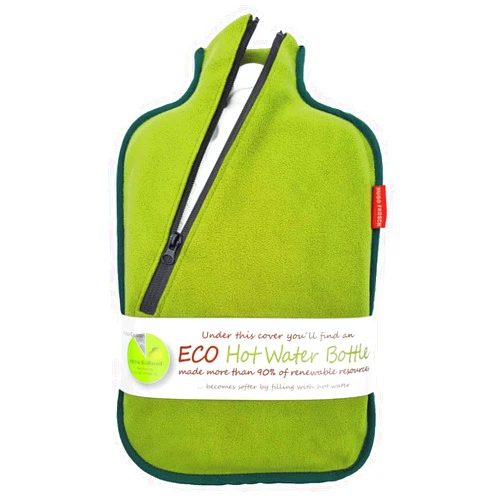 Hugo Frosch Eco Hot Water Bottle (Firm, Not Flexible) – 2.0L with Soft Cover & Zipper, Green, Made in Germany, Non-Toxic Certified, Long-Lasting Warmth, Stress Relief & Muscle Relaxation
