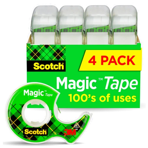 Scotch Magic Tape, Invisible, Home Office Supplies and Back to School Supplies for College and Classrooms, 4 Rolls with 4 Dispensers