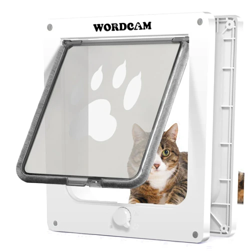 Wordcam Large Cat Door, Thick Cat Door for Interior Exterior Doors, 4 Way Locking Pet Door for Up to 25lbs, Cat Flap for Kitten Doggies, Easy Installation, Weatherproof(White)