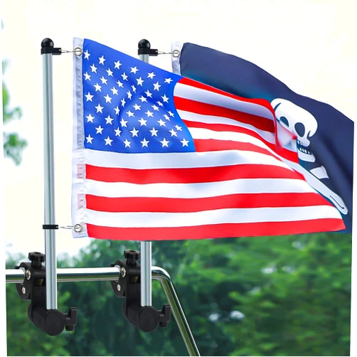 Hoffen Universal Boat Flag Pole, 316 Stainless Steel Adjustable Clamp Boat Flag Pole Kits Rail Mount without Drilling, Kayak Flag Pole With Gimbals End (Silver 1 Piece)