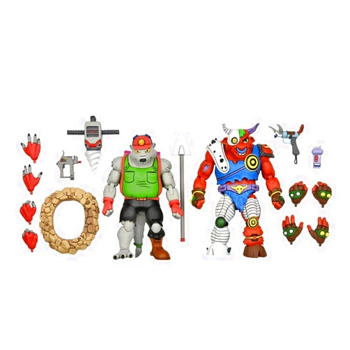 NECA 81893 TMNT Cartoon Dirtbag/GROUNDCHUCK 2-Pack Ninja Statues, Multicoloured