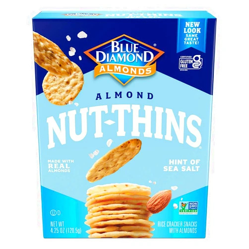 Blue Diamond Almonds Nut Thins Gluten Free Cracker Crisps, Hint of Sea Salt, 4.25 Oz Boxes (Pack of 6)