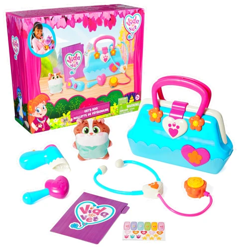 Vida the Vet, Vet’s Bag with 5 Veterinary Doctor Kit Accessories, 1 Popcorn Plush Toy & Stickers, for Costume Play, Kids Toys for Girls & Boys Ages 3+