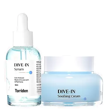 TORRIDEN Dive-in Low-molecular Hyaluronic Acid Serum, 1.69 fl oz + Soothing Cream 3.38 fl oz Set | Vegan Clean Cruelty Free Facial Ampoule Moisturizer Astringent Alcohol-Free Fragrance-Free
