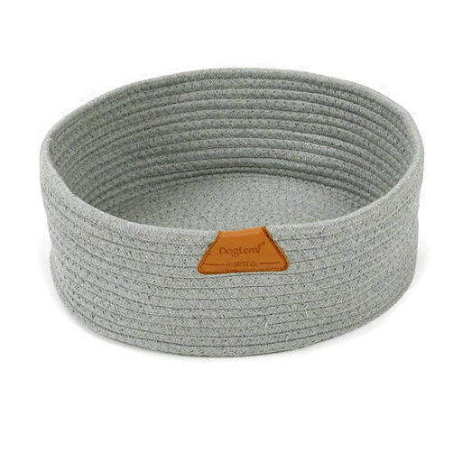 DogLemi Cat Bed Basket Nest Round Cotton Rope Woven Warm Medium,Pet Sleeping Bed House Cute Fun Scratcher Scratching Scratch Mat Pad for Puppy Small Dogs Indoor Play Eco Washable Winter Summer (Gray)