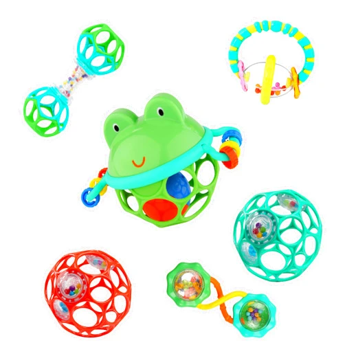 Bright Starts Little Shakers 6pc Gift Set, Easy-Grasp Oball Technology, Baby Rattles, Balls and Teethers, On-The-Go Toys, Lightweight, Unisex, Newborn+