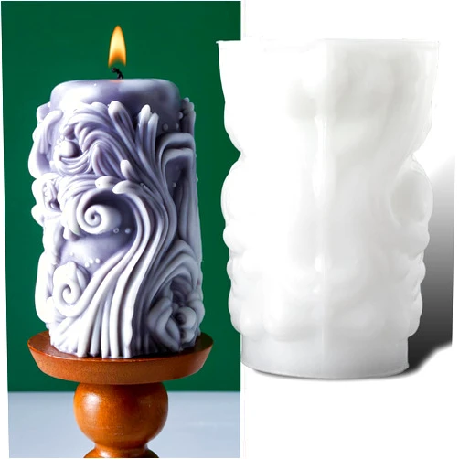 Dacies Cylinder Candle Molds for Candle Making Supplies 3D Carved Wave Candle Silicone Mold Irregular Geometric Twisted Resin Silicone Mould Spiral Pillar Epoxy Resin Mold Plaster Ornament Mould Home Decor