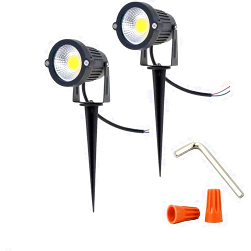 Youngine 12V Outdoor LED Lawn Light Lamps Landscape Spotlight 5W COB Garden Patio Wall Yard Path Decorative Lighting with Spiked Stand, Pack of 2 (Warm White), NO PLUG