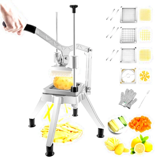 VEVOR Commercial Vegetable Chopper w/ 4 Replacement Blades, Stainless Steel French Fry Cutter Potato Dicer & Fruit Slicer for Restaurants & Home Kitchen
