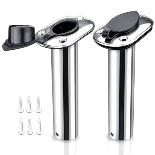 Hoffen 2 Pcs Fishing Rod Holder 15 Degree Flush Mount Rod Holder with PVC Liner and Gascket