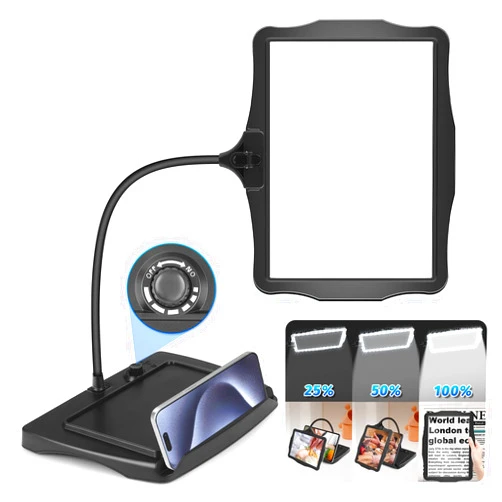 NZQXJXZ 10X Large Rechargeable Magnifying Glass with Light and Stand, 50 LED Flexible Gooseneck Magnifying Desk Lamp,11 inch Large Page Magnifier for Reading,Sewing,Crafts,Painting,DIY,Close Work Black