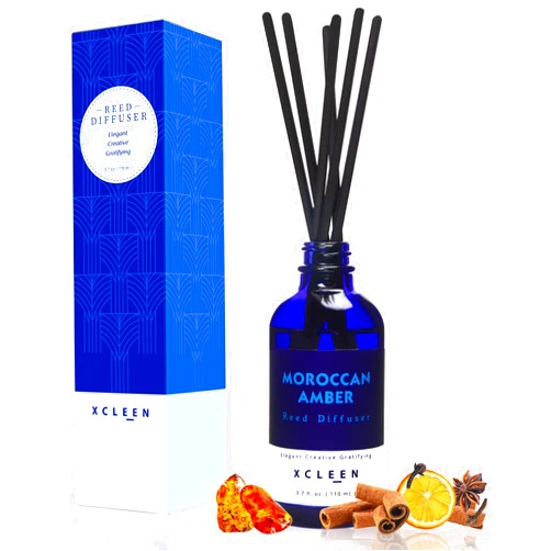 Xcleen Reed Oil Diffuser Set, Fragrance Diffuser - Floral Notes, Vanilla, Cinnamon & Amber, Includes 6 Rattan Scented Sticks Diffuser Reeds, Home & Office Decor, 110ml/3.7oz