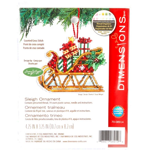 Dimensions Counted Cross Stitch Sleigh Christmas Ornament Kit, 4.5'' W x 3.5'' H