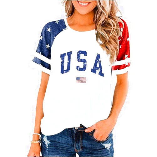 Ovazly American Flag Stars Stripes Shirts for Women 4th of July Patriotic Shirt Cute Graphic Blouse USA Flag Tops Summer Tee