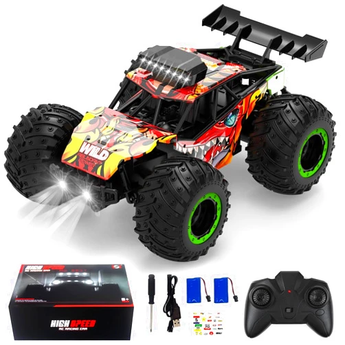 BEARBISU RC Dinosaur Car,1:20 Scale Remote Control Toy Car, High Speed 30 Km/h All Terrains Electric Toy for Boys Kids and Adults Gift (Red)