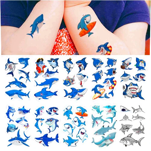 COKOHAPPY Shark Temporary Tattoos(54pcs),COKOHAPPY Shark Tattoo Body Stickers Costume Accessories for Ocean Sea Shark Themed Baby Shower Birthday Party Favor Supplies Decor for Boy Girls Kids Party Bag Filler
