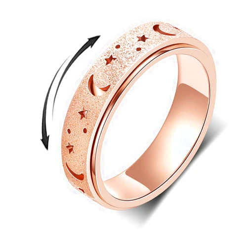 AmorArtSky Anxiety Ring for Women Men, Titanium Stainless Steel Spinner Ring, 5 Colors, 6MM, Size 6-10, 3 Styles Anxiety Ring-Moon Star, Sandblasted Finished, Hollow Outer