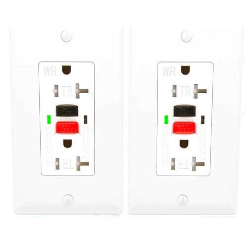 POWAWINI 2 Pack - POWAWINI GFCI Outlet 20 Amp, UL Listed, Self-Test, Tamper-Resistant, Weather Resistant Receptacle Indoor or Outdoor Use, LED Indicator with Decor Wall Plates and Screws (Red/Black Button)