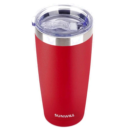 SUNWILL 20oz Tumbler with Lid, Stainless Steel Vacuum Insulated Double Wall Travel Tumbler, Durable Insulated Coffee Mug, Powder Coated Wine Red, Thermal Cup with Splash Proof Sliding Lid