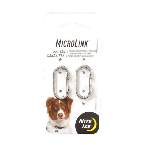Nite Ize MicroLink Pet Tag Carabiner, Stainless Steel Cat and Dog Tag Clip, 2 Count (Pack of 1)
