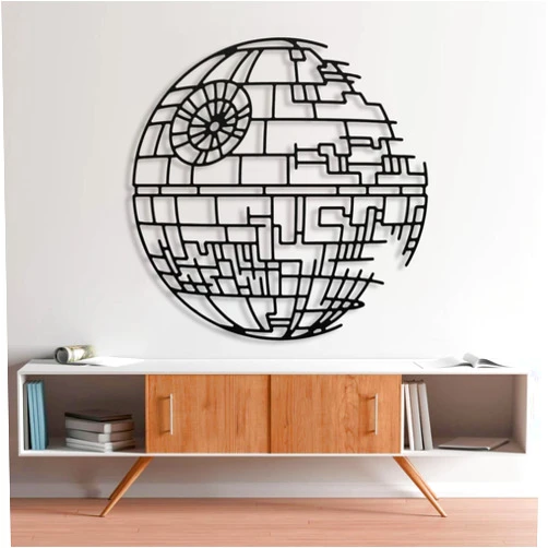 Kewhush Death Star Metal Decor, Star Wars Wall Art, Star Wars Metal Wall Decor, Metal Line Art Wall Decor, Round Metal Wall Decor, Modern Metal Wall Art, Metal Wall Art, Metal Wall Decor for Living Room (19