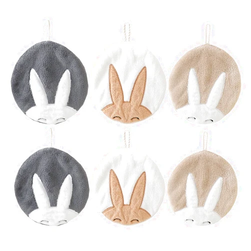 Tinymumu Cute Rabbit Hand Towels Set of 6 Soft Absorbent Funny Decorative Microfiber Coral Velvet Hanging Washcloths for Bathroom (2 Grey 2 Brown 2 White)