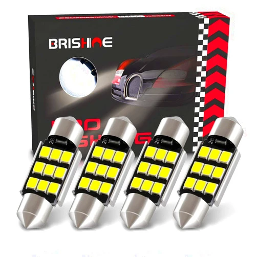 BRISHINE 4pcs 6418 LED Bulbs, Super Bright 2835 Chipsets Canbus Error Free 36MM 1.5” Festoon 6461 DE3425 C5W LED Bulbs for Car Interior Dome Map Door Courtesy License Plate Lights, Xenon White