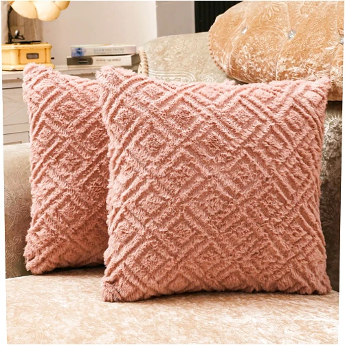 ETASOP Set of 2 Couch Pillows with Inserts 18x18, Spring Decorative Pillow Covers Velvet Throw Pillows with Inserts Included Farmhouse Cushions (Pink)