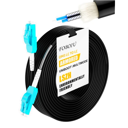 Foboiu OM3 Uniboot Fiber LC to LC 65M(200FT)，Multimode Duplex Outdoor Fiber Optic Cable Armored， 10gb 50/125m LSZH for SFP+ Transceivers 1pack