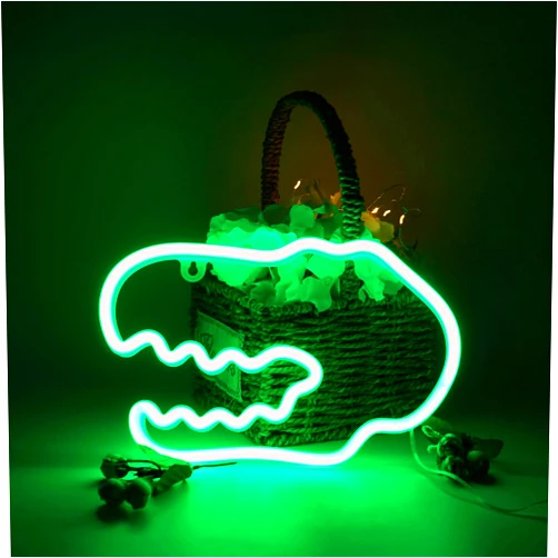 LoveNite Dinosaur Neon Sign Night Light, LoveNite USB & Battery Operated Glowing Neon Decorative Green Color LED Light Wall Decor for Room Party Bar Decorations (DinosaurC)
