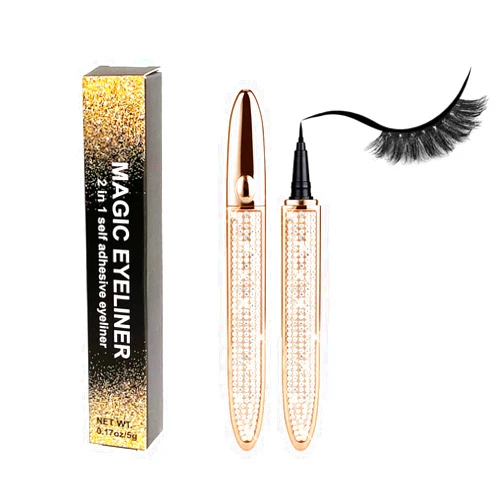 LETGO 2021 Upgraded Self-adhesive Eyeliner,2 in 1 Eye Liner Pen Diamond Bling Glitter Liquid Eyeliner No Glue, Non Magnetic, Eye Liner for Eye Makeup and Wear Normal False Eyelashes (Queen Gold)
