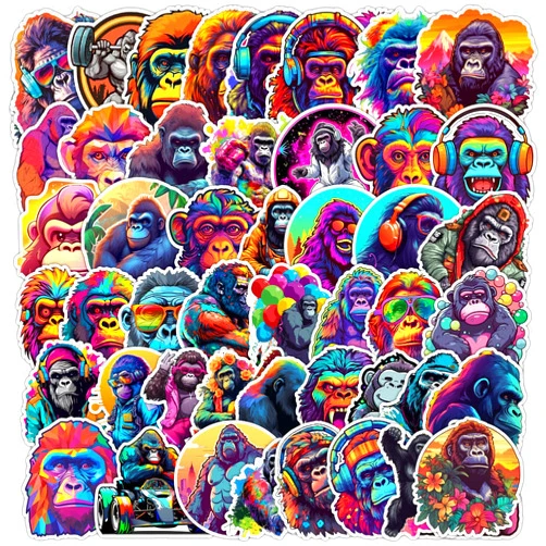 Naterly 100 PCS Cartoon Gorilla Stickers,Graffiti Kids Teenagers Stickers Decal, Waterproof Animal Vinyl Stickers for Boys, Laptops Computer, Cars, Helmets, Skateboards, Suitcases