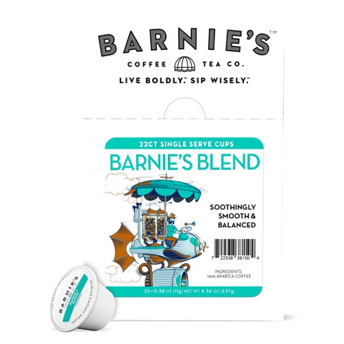 BARNIE'S COFFEE TEA CO. Barnie's Single Serve Cafe Blend Coffee Pods, Medium Roast Coffee Compatible with Keurig Brewers, 22 Count