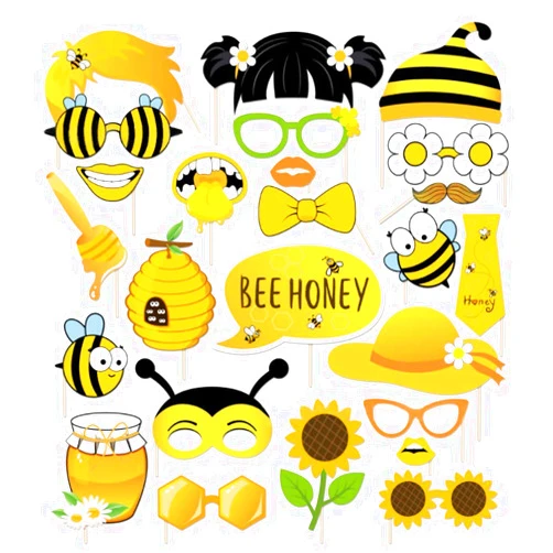 Wishlife Bee Photo Booth Props(25CT),Bee,Honeycomb,Bumblebee,Small Wasp,Sun Flower,Daisy,Bee Honey Photo Booth Props with Stick for Bee Decorations,Bumblebee Party Supplies