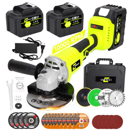 COPDUZI Cordless Angle Grinder, 2x 6.0 Ah Battery and Charger,21V Power Angle Grinder Tool,10000 RPM Brushless Cordless Grinder with 10-5