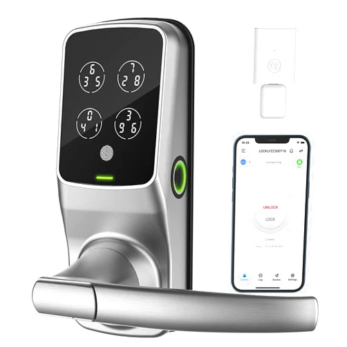 Lockly Secure Pro Wi-Fi Smart Door Lock, Keyless Entry with PIN Genie® Digital Keypad, 3D Biometric Fingerprint Sensor Front Door Lock with Handle, Voice Control & Auto Lock - Latch Edition