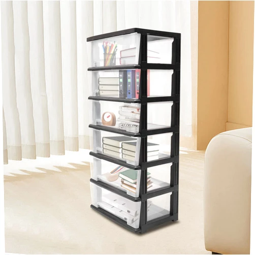 Gdrasuya10 6 Drawer Rolling Storage Cart on Wheels, Plastic Organizer Rolling Storage Cart Black Frame Clear Drawers Filing Cabinet for Offices, Bedrooms, Studies