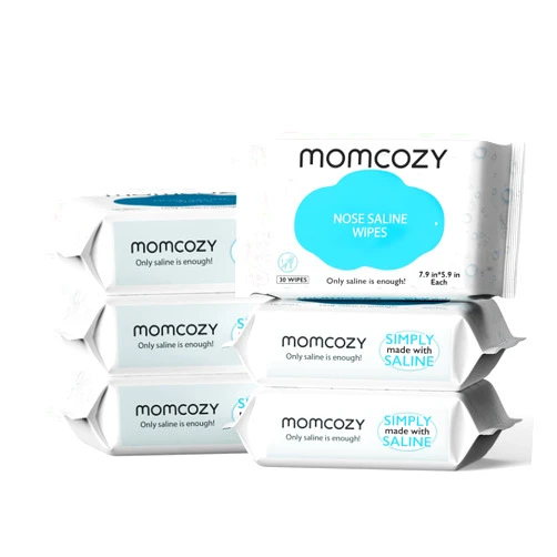 Momcozy Baby Wipes, Momcozy Saline Nose and Face Baby Wipes, Made Only With Natural Saline, Mild and Non-irritating, 100% Biodegradable, Unscented & Hypoallergenic for Sensitive Skin, Portable, 180 Count (Packs of 6)
