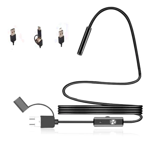 IW899Bytto USB Endoscope for OTG Android Phone, Laptop, 5.5mm Borescope Inspection Camera Waterproof with USB Type C, Micro-USB Plug 3in1, Pure Copper Cord with 6 LED Lights, Compatible with Most Phone, PC (2m)