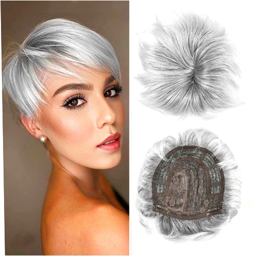 QUEENTAS Short Hair Topper for Women with Thinning Hair Daily Wear 360°3D Cover Up 6.5