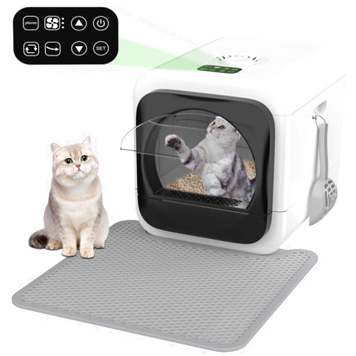 Madebut Smart Cat Litter Box, Odor Control Litter Box with Lid, Kitty Litter Box with Infrared Sensor, XL Litter Box with Display, 3-Speeds Electric Litter Box with Mat, Shovel, Litter Boxes for Multiple Cats
