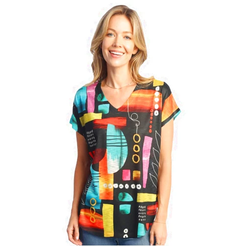 Jess & Jane Pop Art Dolman Cap Sleeve Top - 60-1512