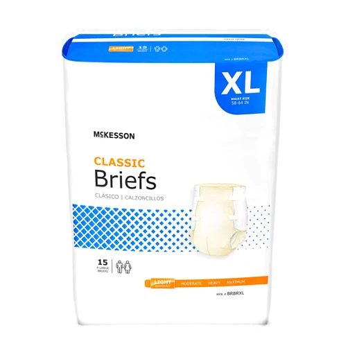 McKesson Classic Briefs, Incontinence, Light Absorbency, XL, 15 Count, 4 Packs, 60 Total