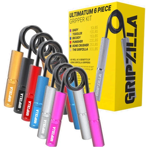 Gripzilla Ultimatum Hand Grip Strengthener Workout Kit, 50-300LB 6pc for Finger Exercise, Wrist Training, Forearm Builder Kit Multicolor